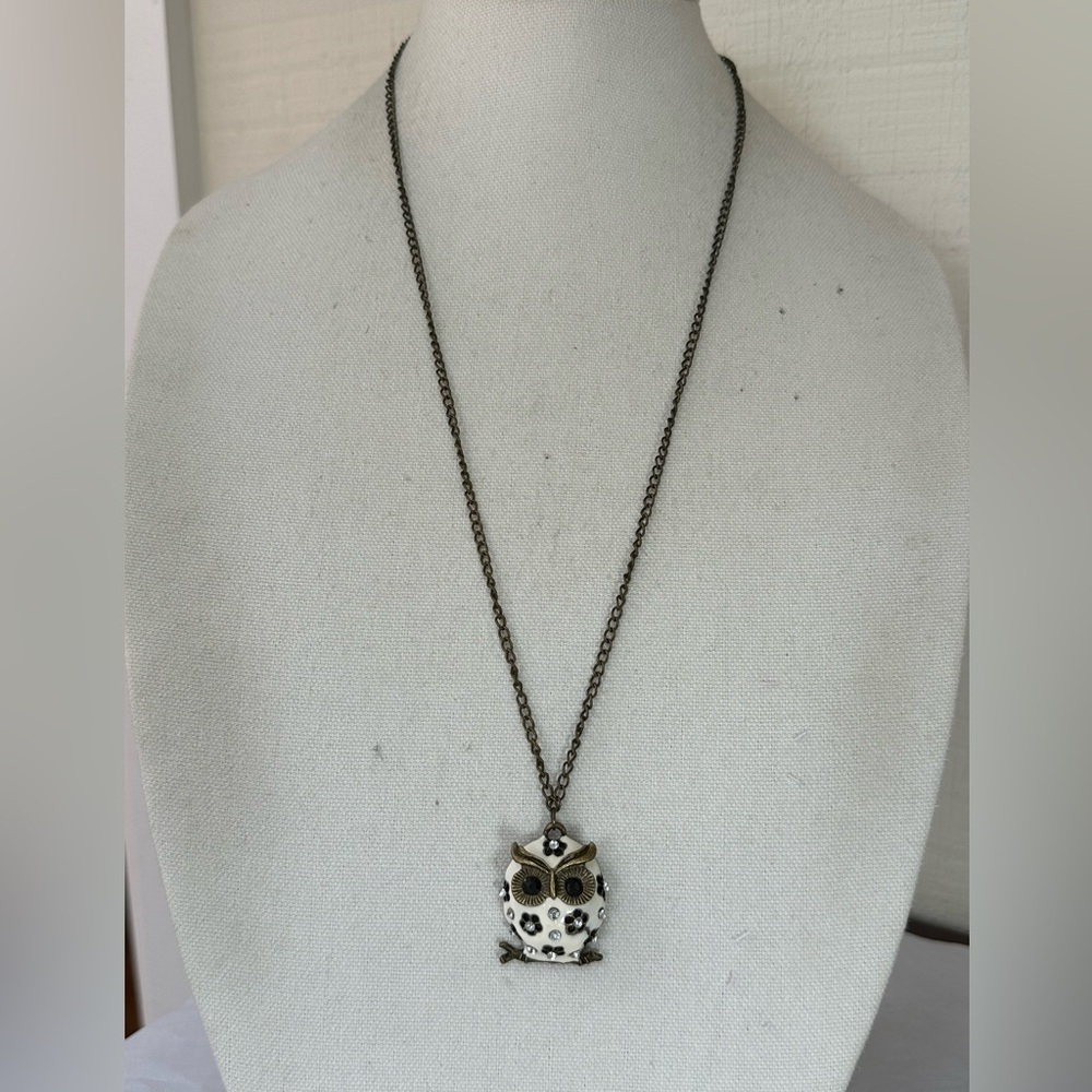 Long adorable owl necklace with sparkly rhinestones